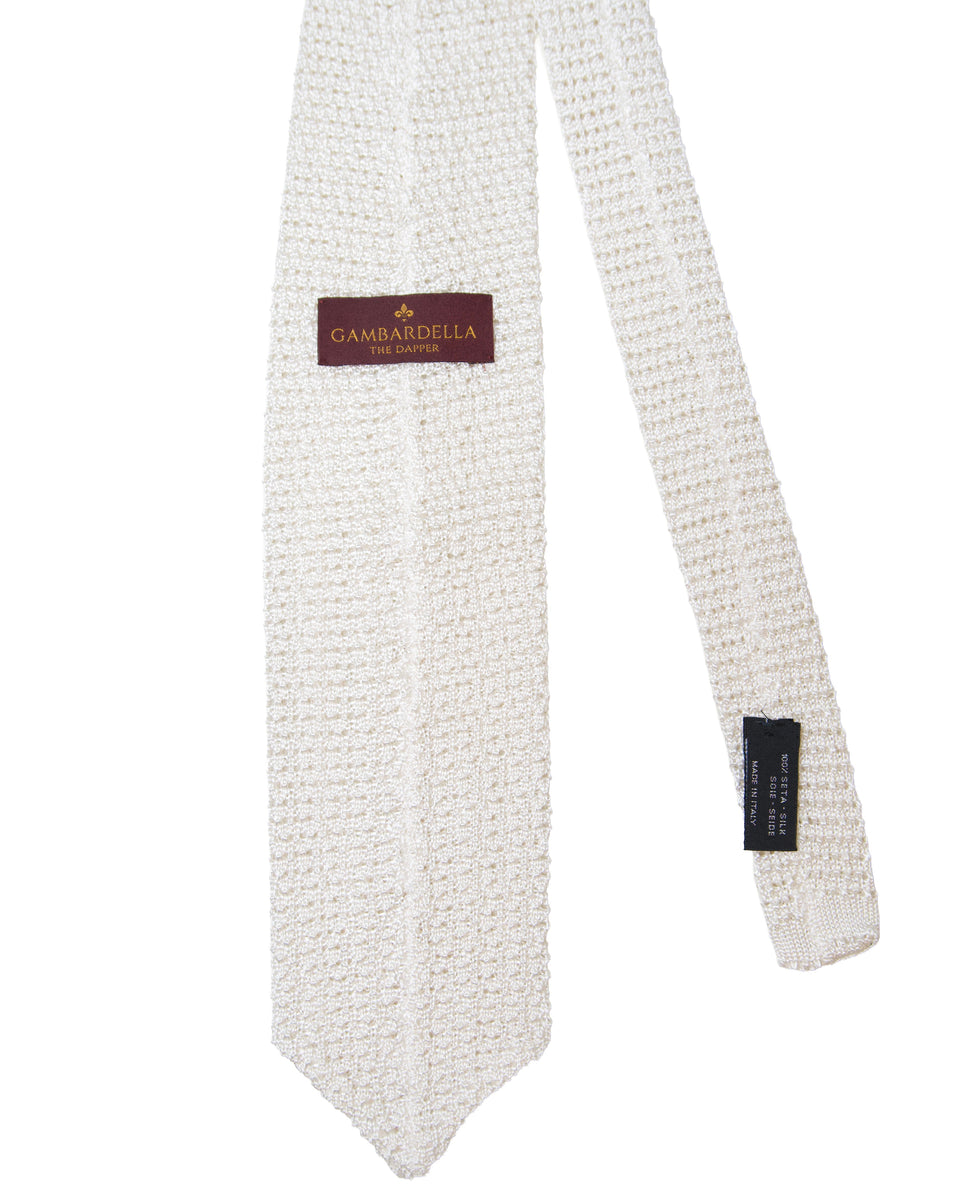 3 - Fold Amalfi Knitted Silk Tie - White – Gambardella The Dapper