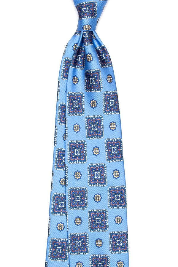 3-Fold Untipped Napoli Luxury Vintage Silk Tie- Sky Blue