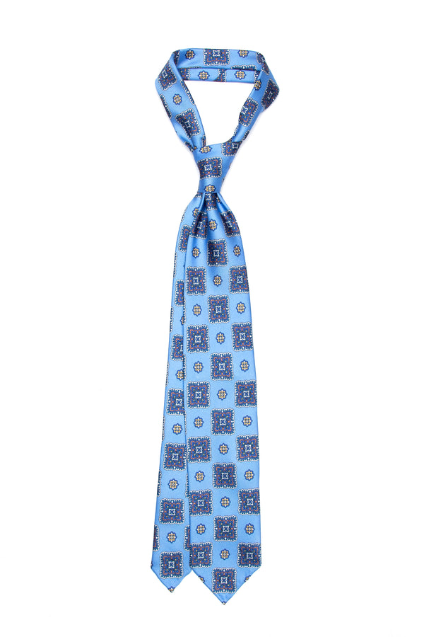 3-Fold Untipped Napoli Luxury Vintage Silk Tie- Sky Blue
