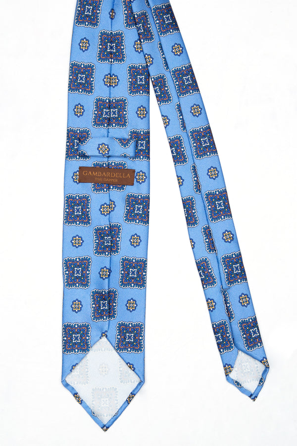3-Fold Untipped Napoli Luxury Vintage Silk Tie- Sky Blue