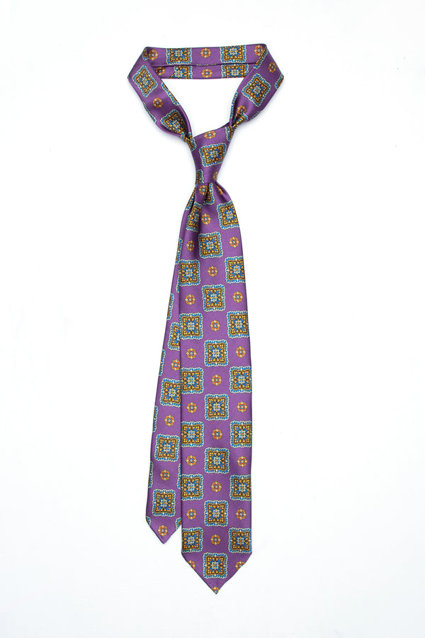 3-Fold Untipped Napoli Luxury Vintage Silk Tie- Purple