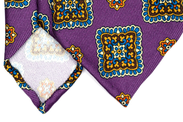 3-Fold Untipped Napoli Luxury Vintage Silk Tie- Purple